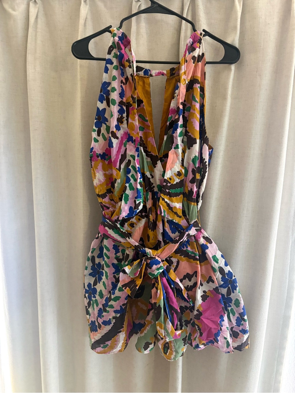 NY&C Floral Tie Waist Open Back Romper Size S
